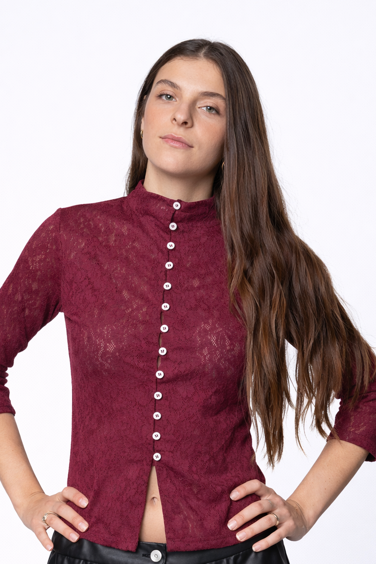 Top Kiki Pizzo Bordeaux Long