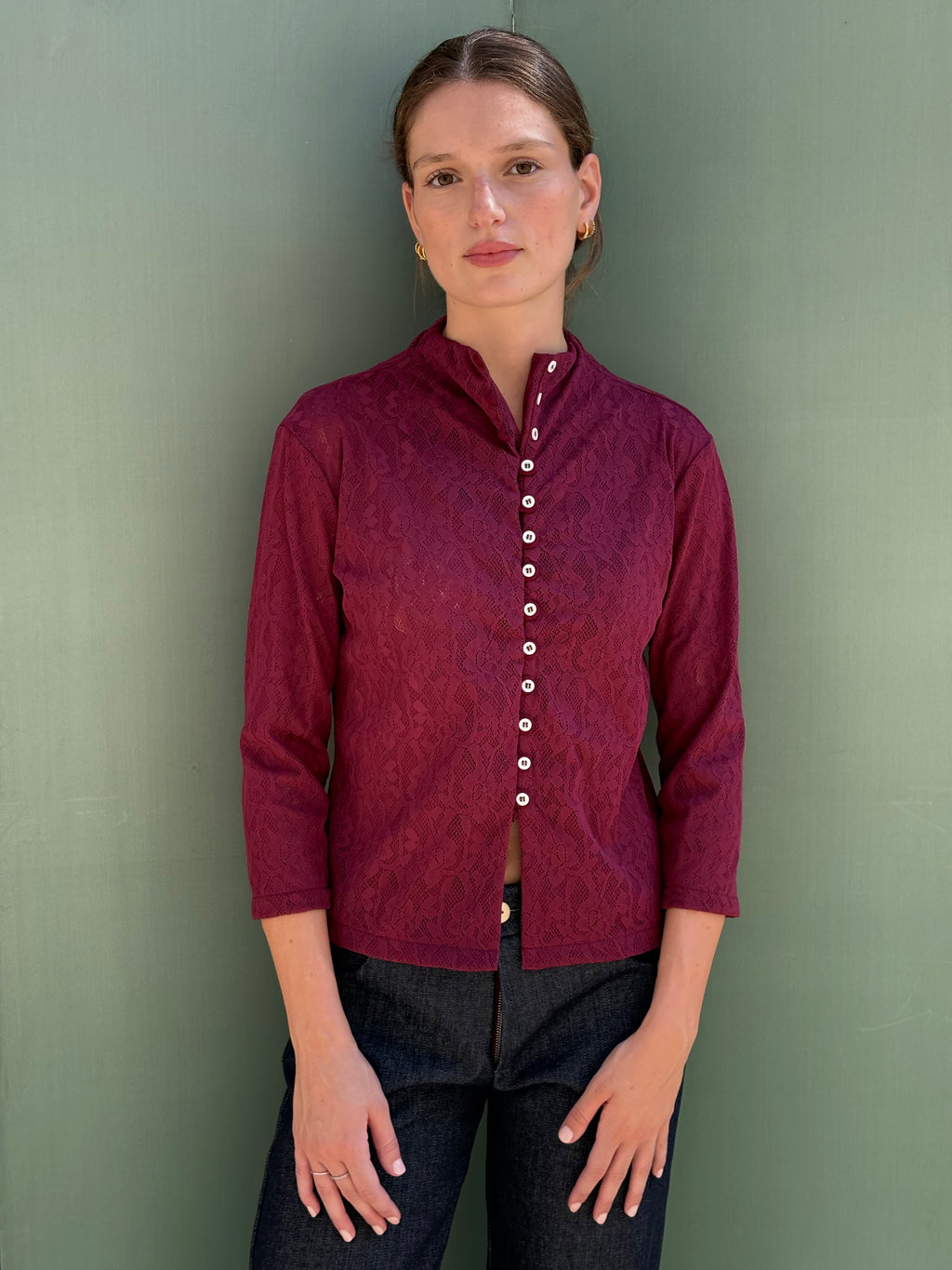Top Kiki Long Pizzo Bordeaux