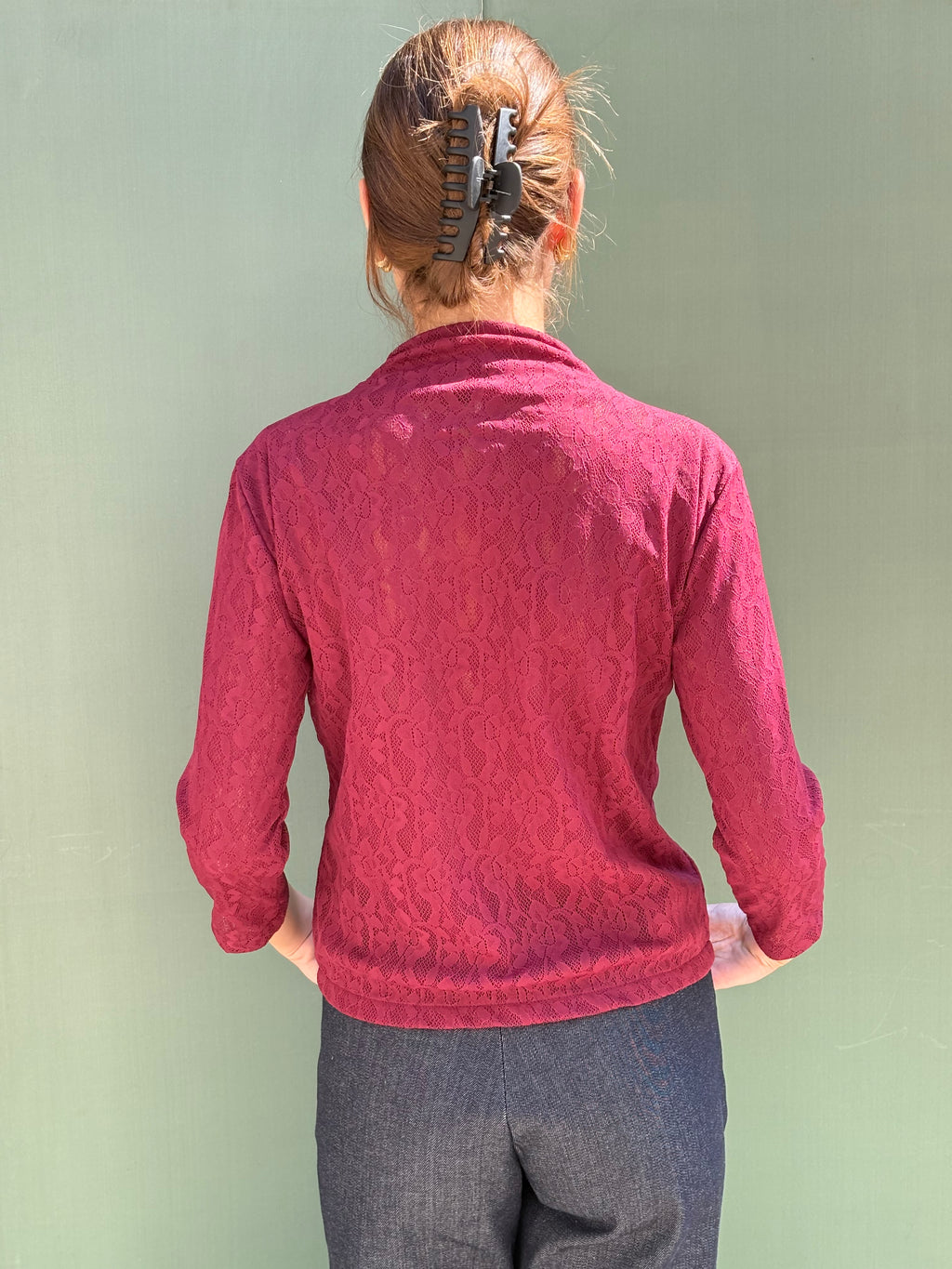 Top Kiki Long Pizzo Bordeaux