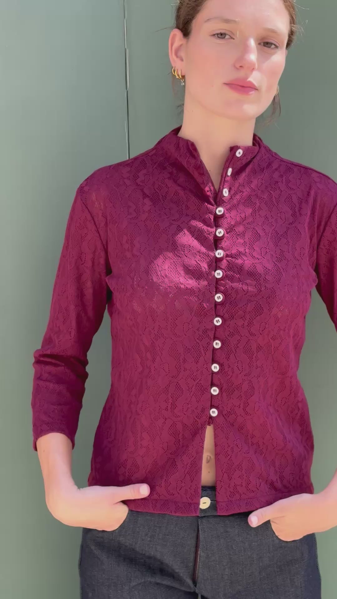 Top Kiki Long Pizzo Bordeaux